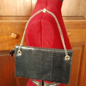 Versatile vintage gold chain black vegan croc / snake leather.